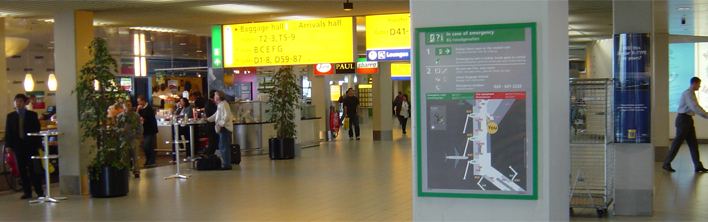 An understandable escape plan installed at Schiphol Airport.